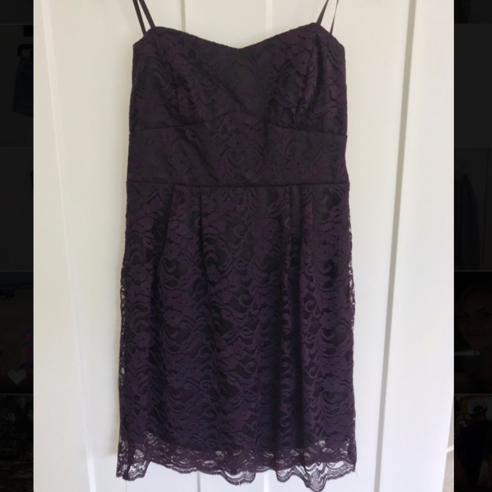 Strapless purple lace dress